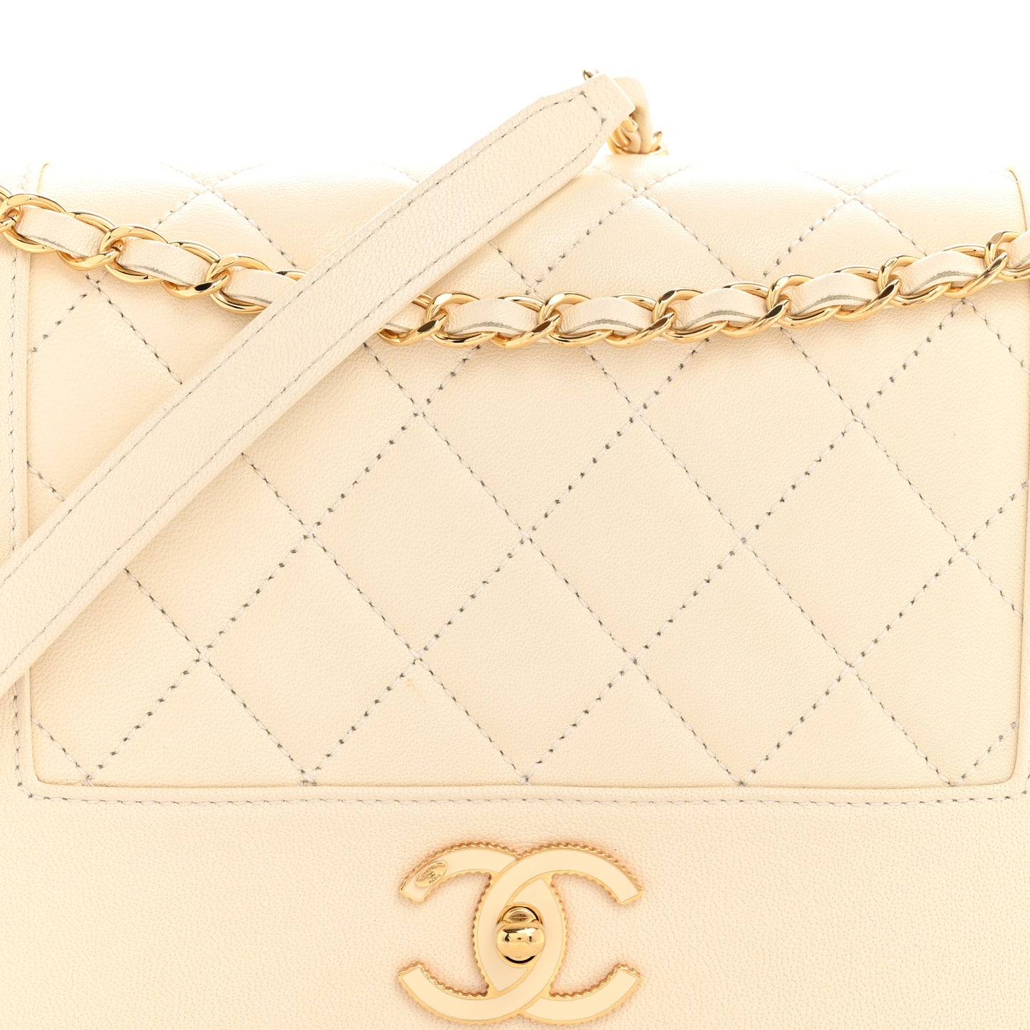 Sheepskin Quilted Medium Vintage Mademoiselle Flap White