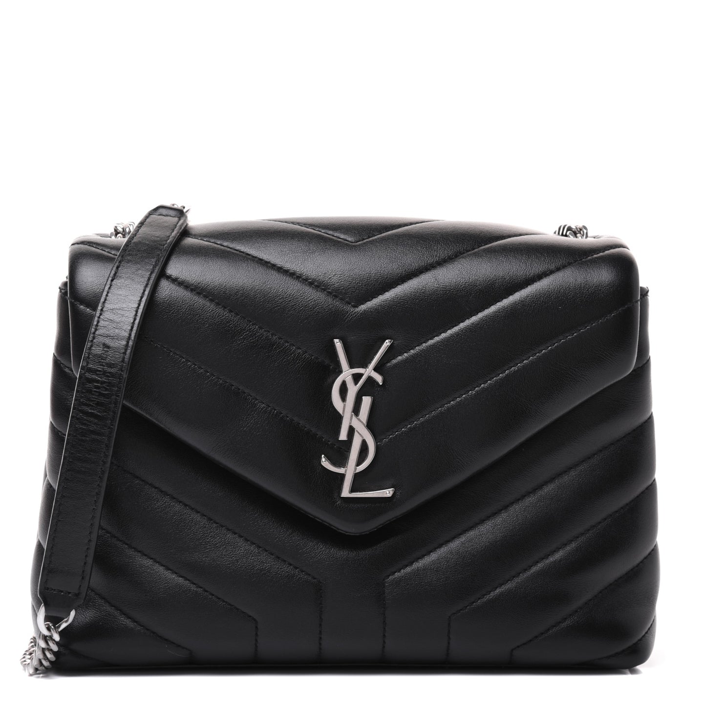 Calfskin Y Quilted Monogram Small Loulou Chain Satchel Black