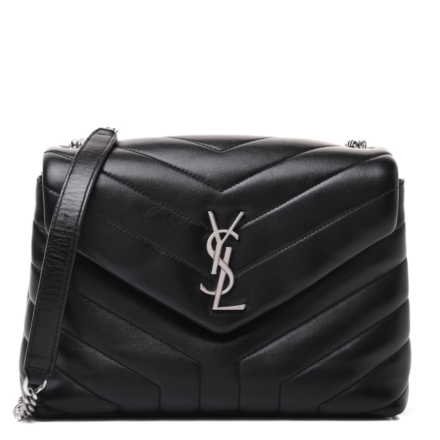 Saint Laurent Calfskin Y Quilted Monogram Small Loulou Chain Satchel Black 1 of 21