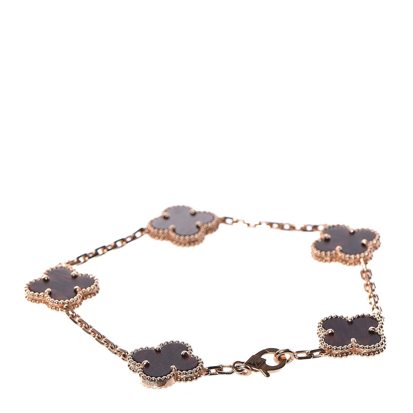 18K Rose Gold Letterwood 5 Motifs Vintage Alhambra Bracelet