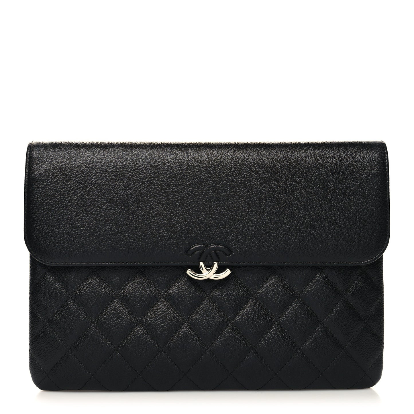 Grained Calfskin Quilted CC Box Pouch Black