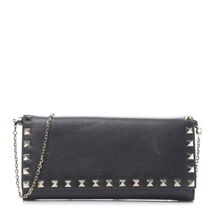 Valentino Garavani Vitello Rockstud Flap Wallet on Chain Black 1 of 10