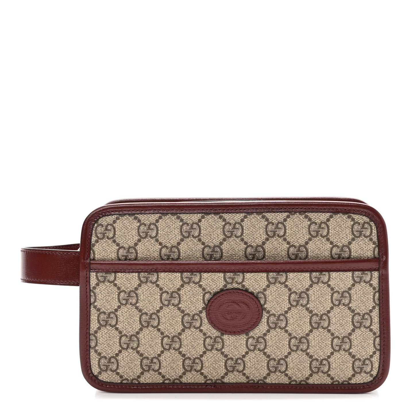 GG Supreme Monogram Textured Calfskin Retro Interlocking G Travel Pouch Beige Ebony Burgundy