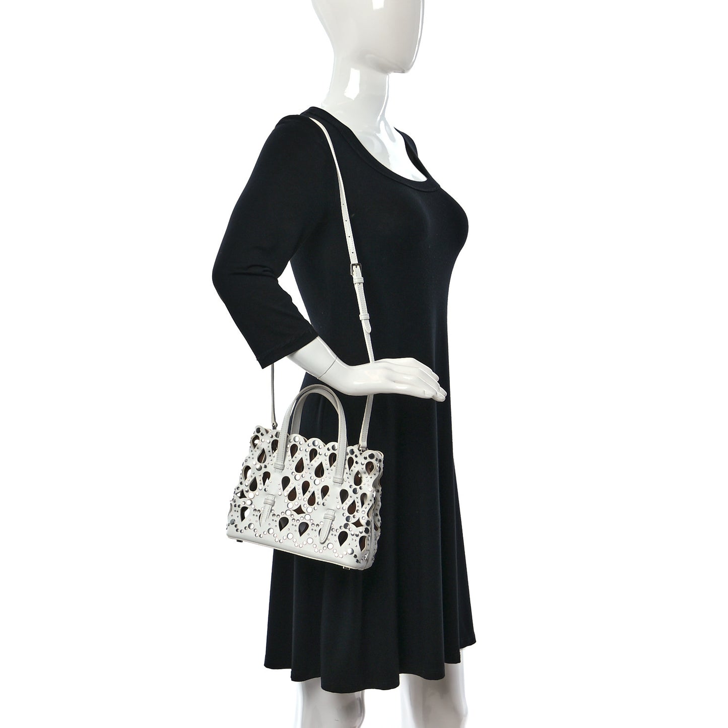 Calfskin Laser Cut Mina 16 Bag White