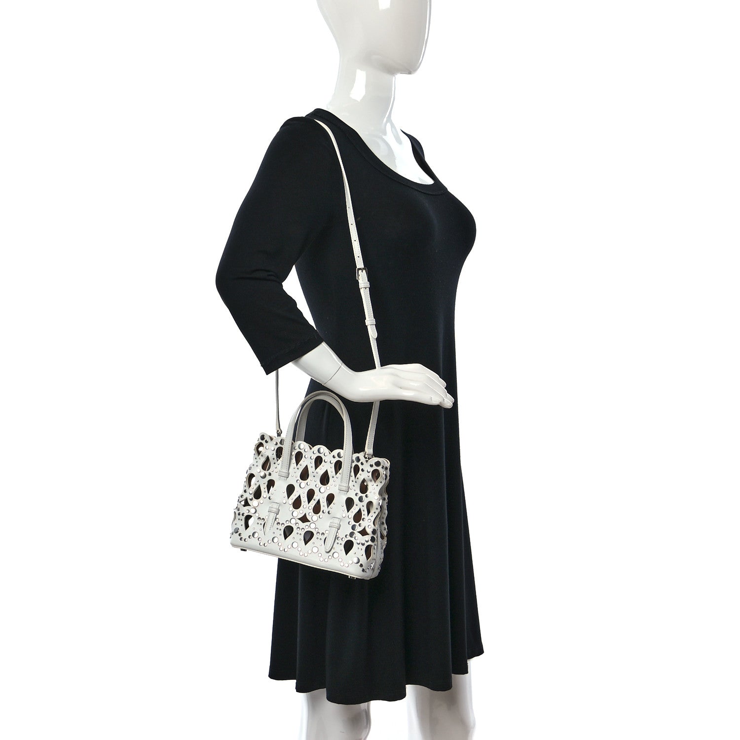 Alaia Calfskin Laser Cut Mina 16 Bag White 2 of 12