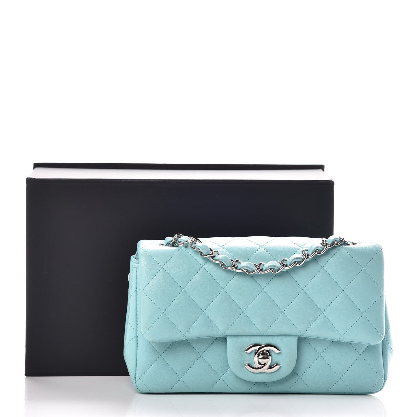 Lambskin Quilted Mini Rectangular Flap Light Blue
