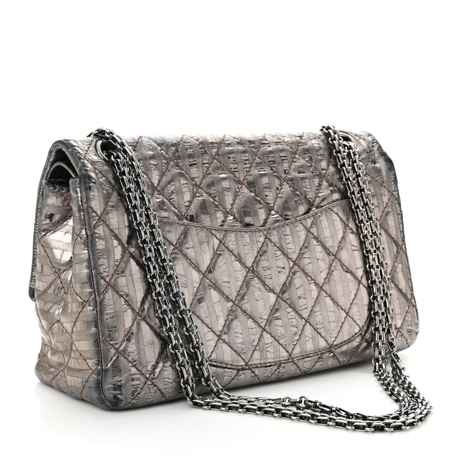 Chanel Metallic Calfskin Striped 2.55 Reissue 226 Flap Dark Silver 3 of 11