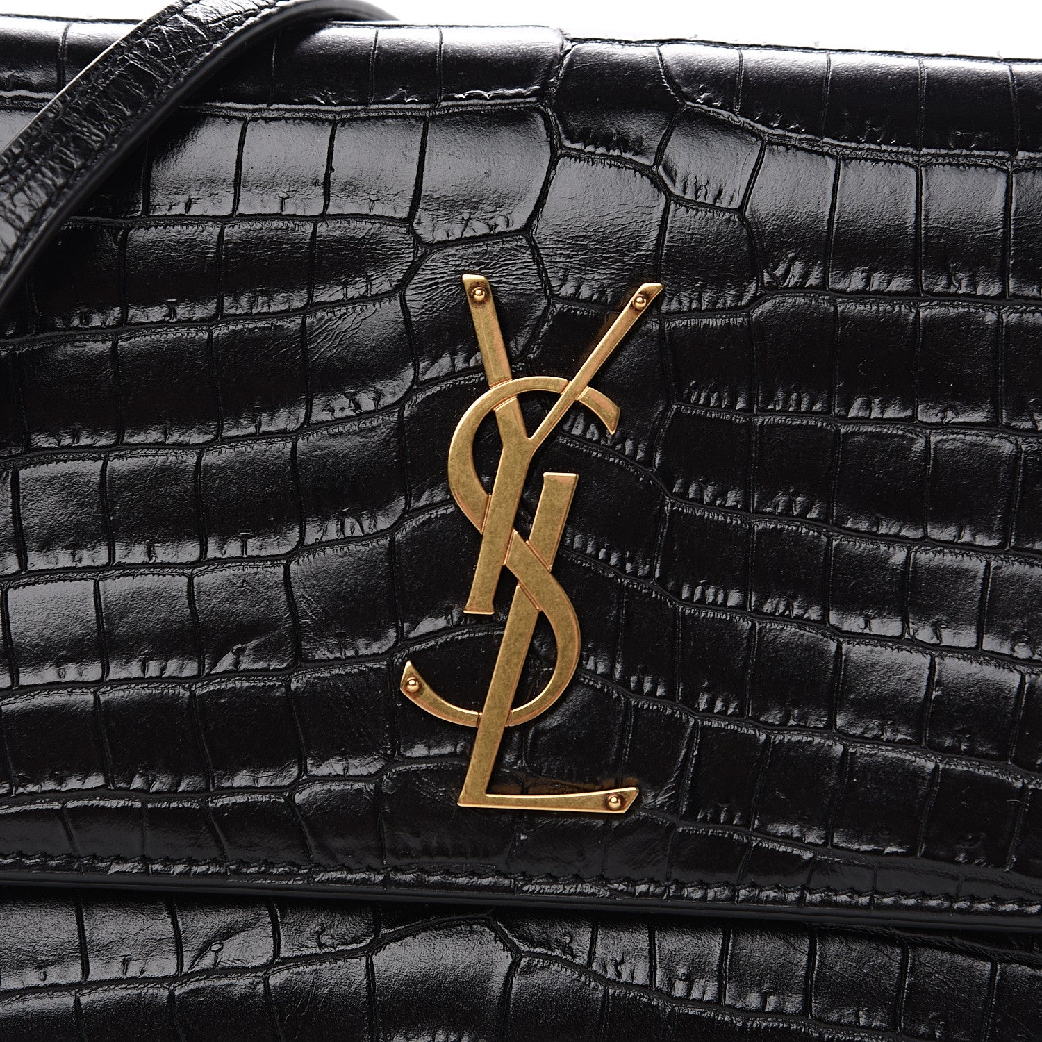 Saint Laurent Calfskin Crocodile Embossed Small Monogram Sunset Black 7 of 9