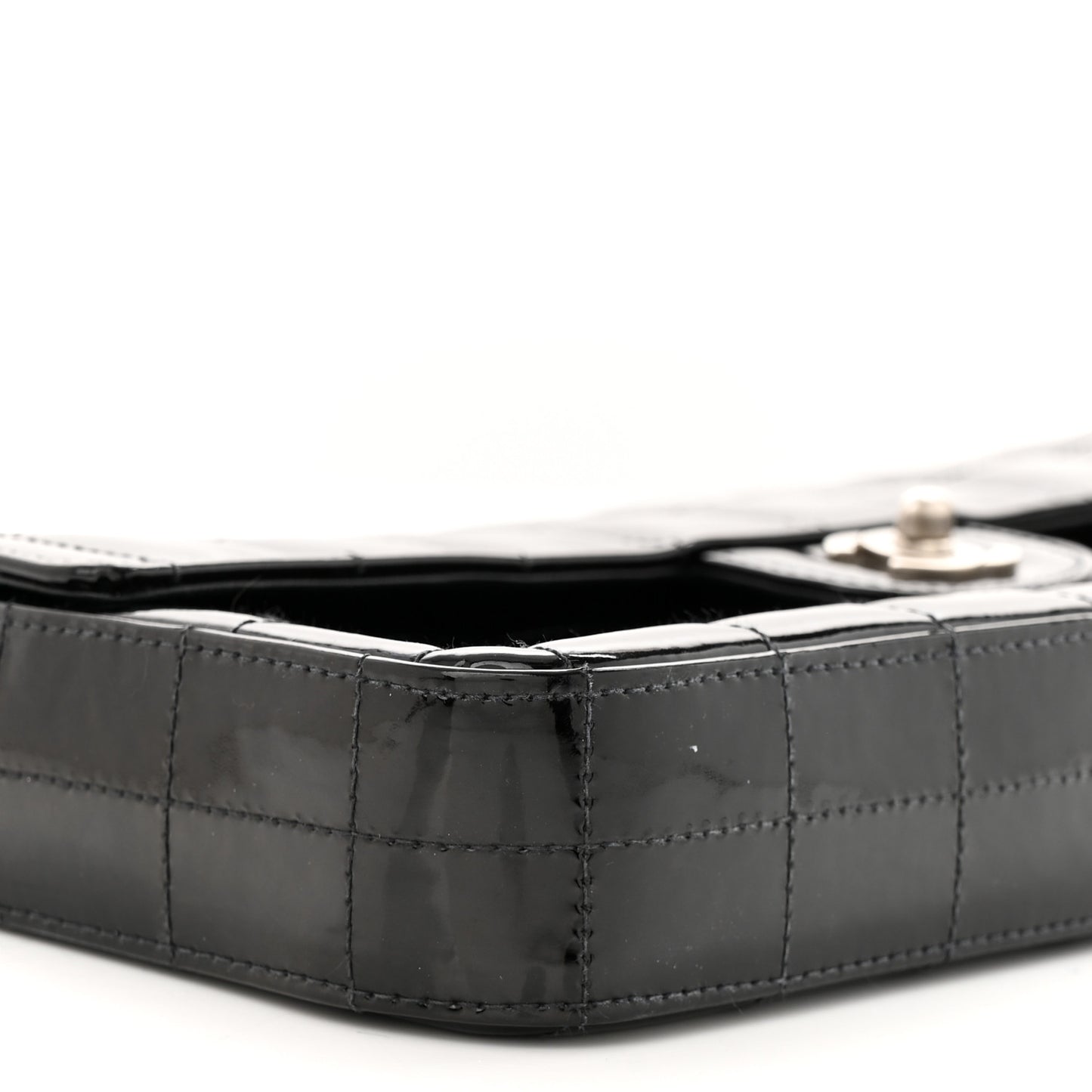 Patent Quilted East West Chocolate Bar Flap Black