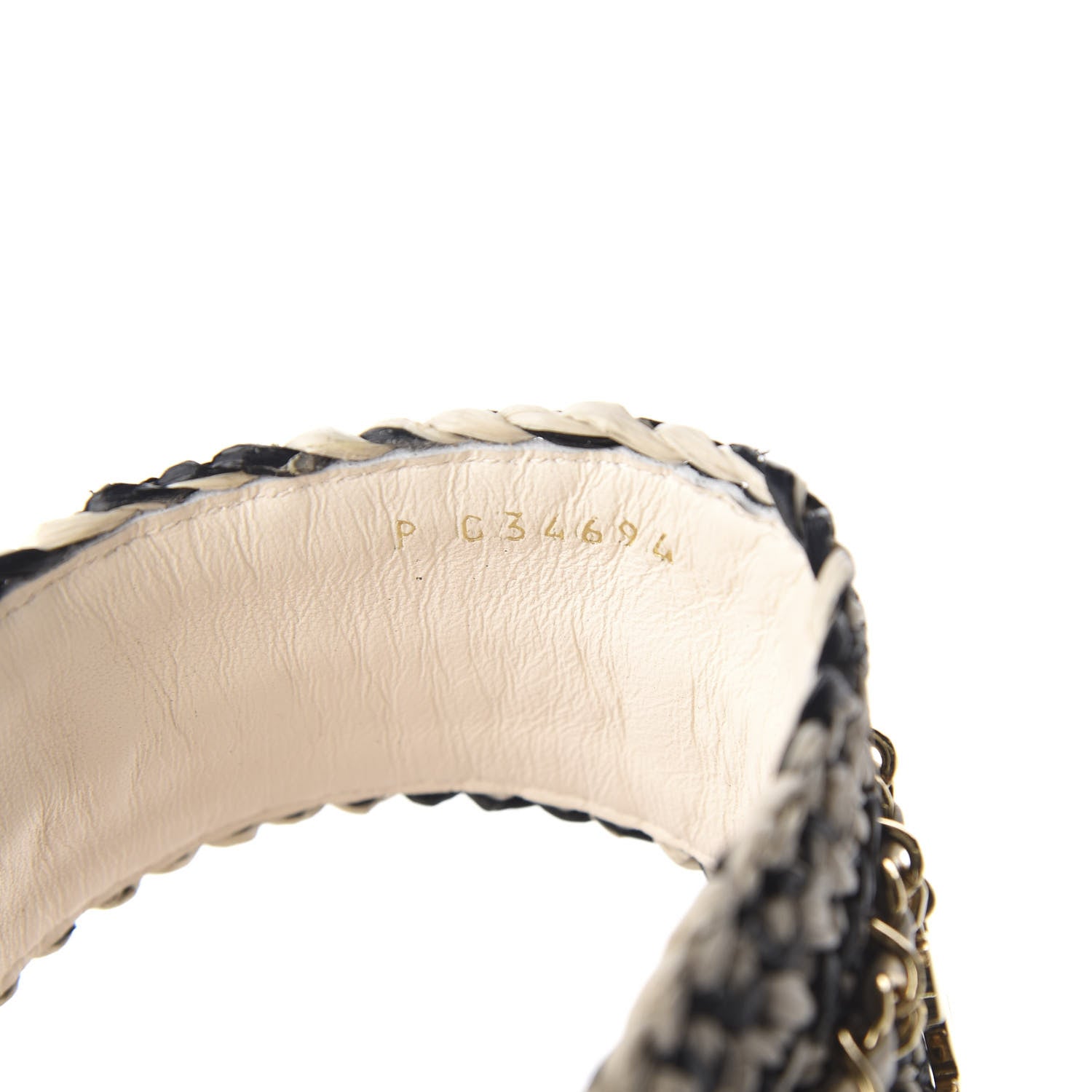 Chanel Raffia Lambskin Woven Chain CC Toe Ring Sandals 41.5 Black Beige 9 of 11
