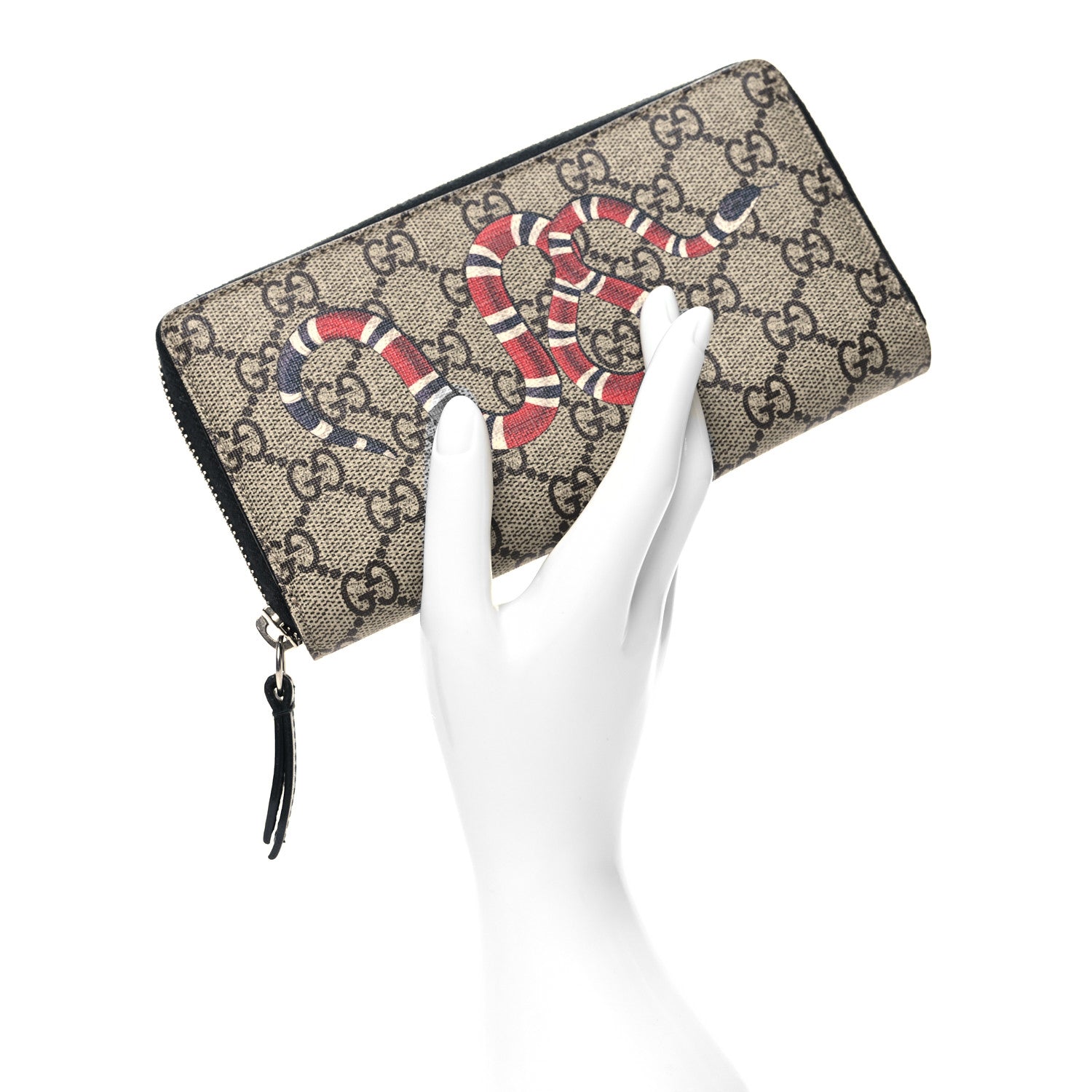 Gucci GG Supreme Monogram Kingsnake Zip Around Wallet Black 2 of 9