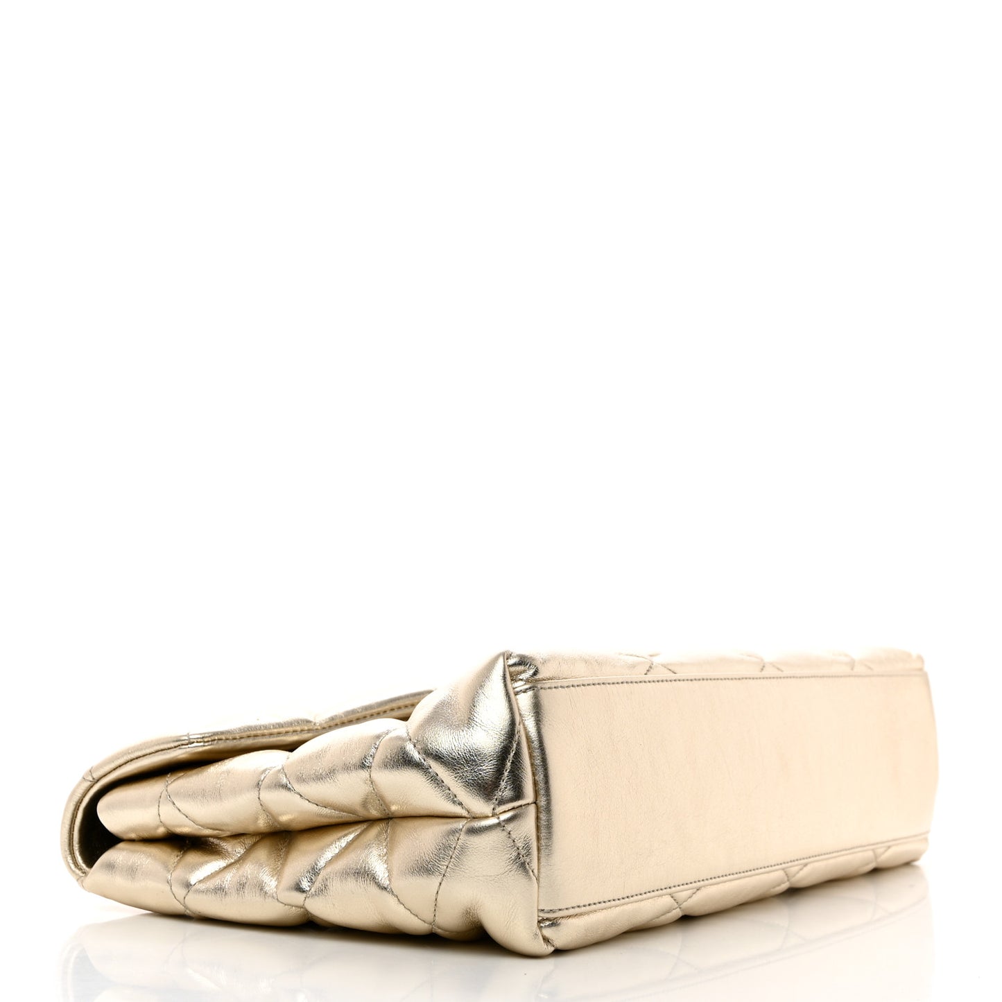 Metallic Lambskin Quilted Sade Puffer Envelope Clutch Platino