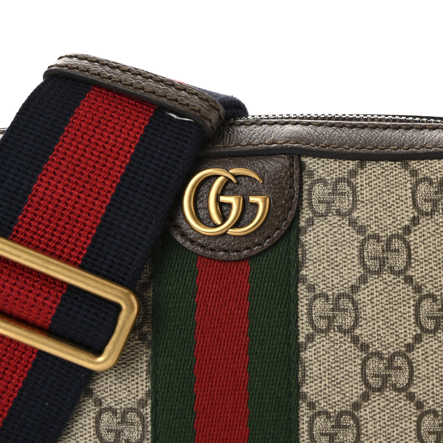 Gucci GG Supreme Monogram Textured Dollar Calfskin Web Ophidia Wristlet Shoulder Bag Beige Ebony New Acero 8 of 10