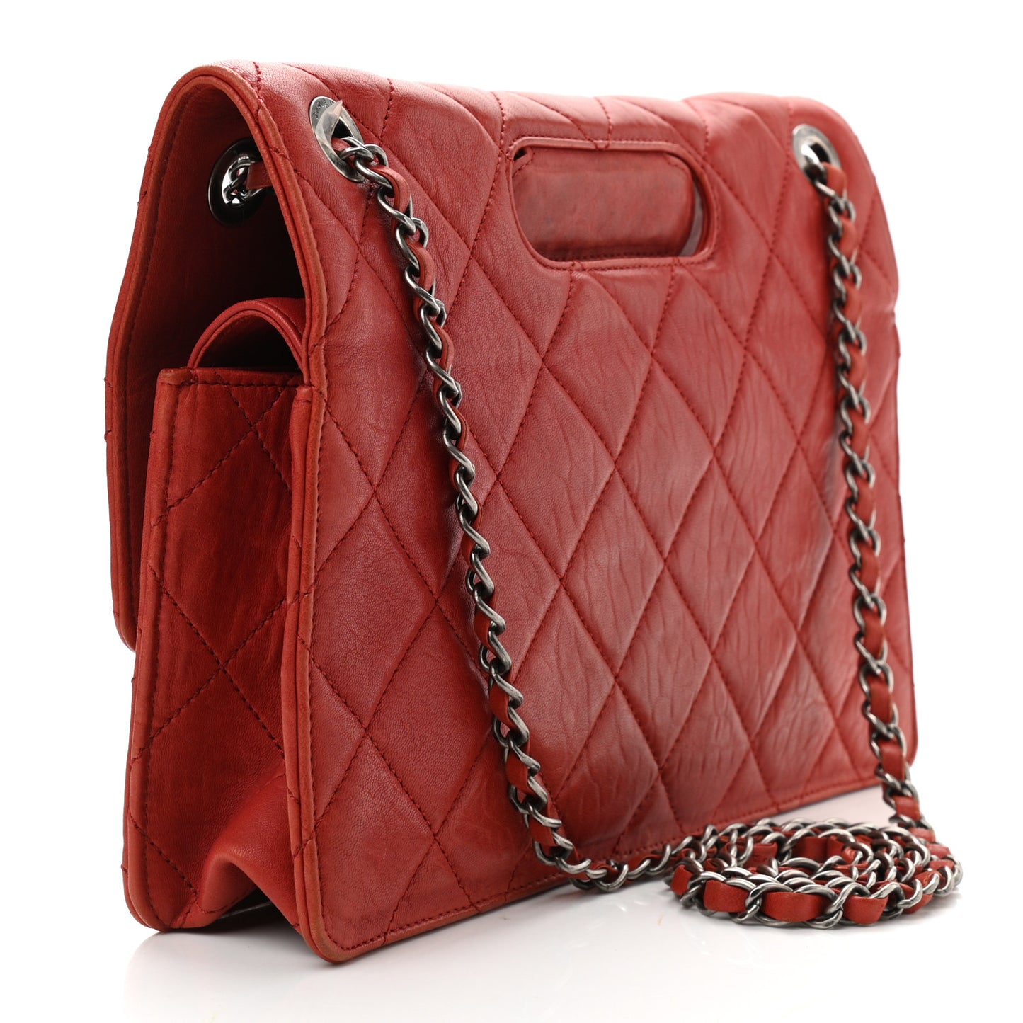 Washed Lambskin Jumbo Take Away Flap Red