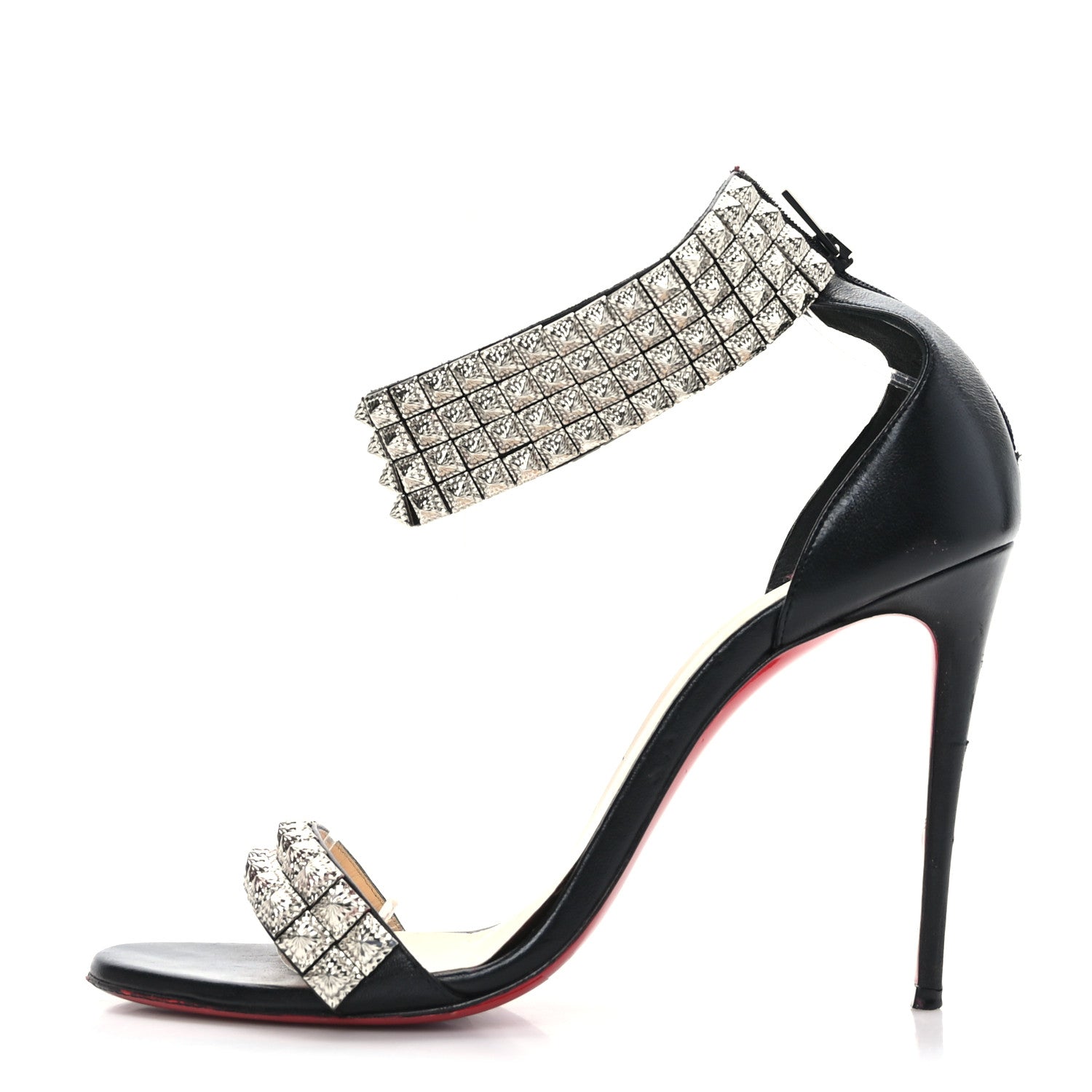 Christian Louboutin Nappa Priyadora 100 Studded Sandals 39.5 Black Silver 1 of 7