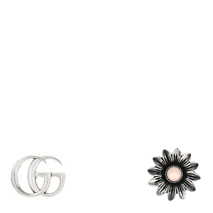 Gucci Sterling Silver Pink Mother of Pearl Flower Marmont Double G Earrings 1 of 4