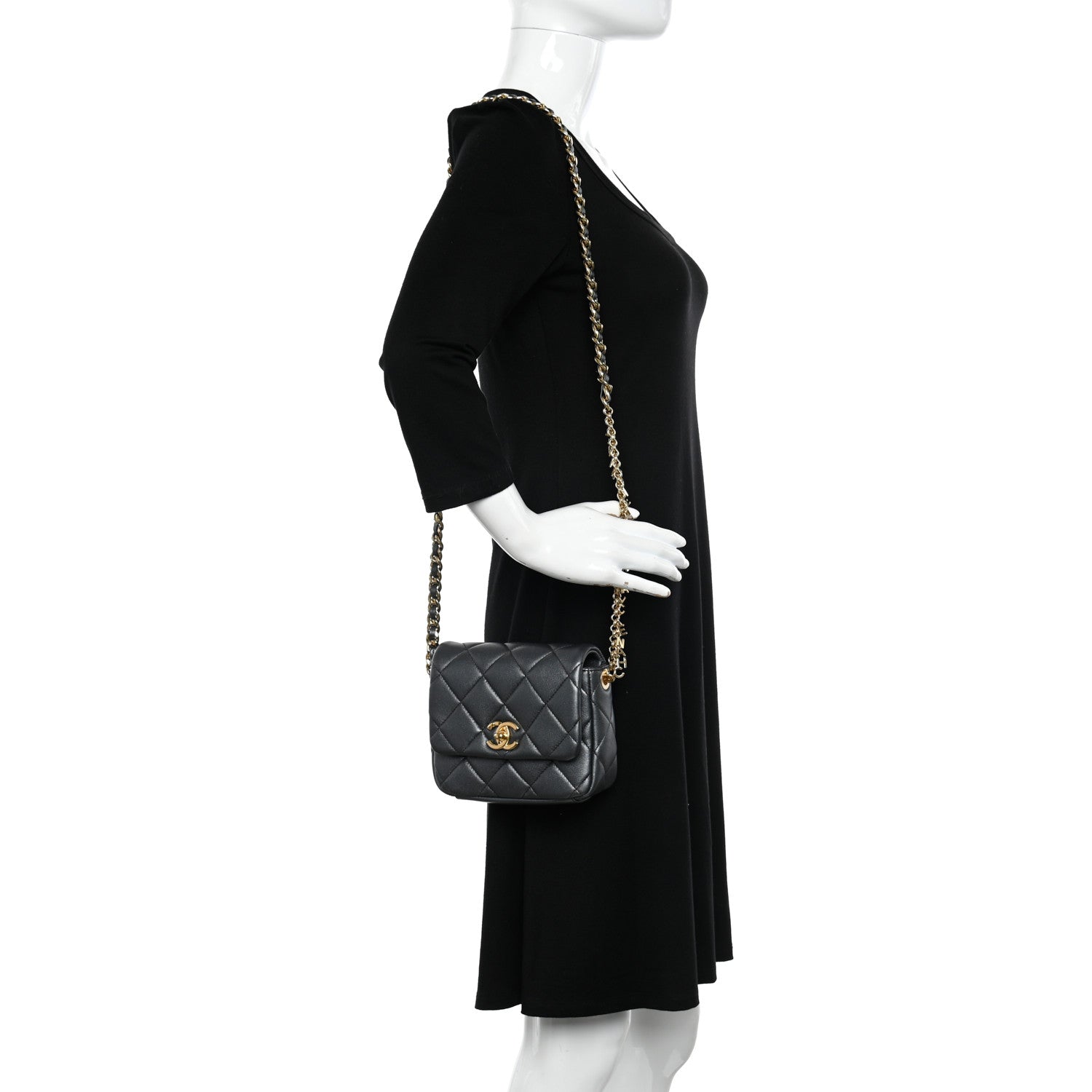 Chanel Metallic Lambskin Quilted Logo Charm Mini Chain Flap Grey 2 of 10