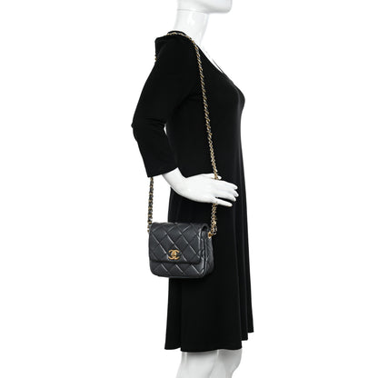 Chanel Metallic Lambskin Quilted Logo Charm Mini Chain Flap Grey 2 of 10