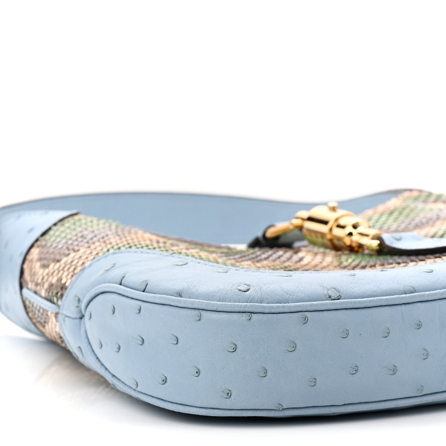 Gucci Snakeskin Ostrich Calfskin Small Jackie 1961 Hobo Blue Multicolor 9 of 10