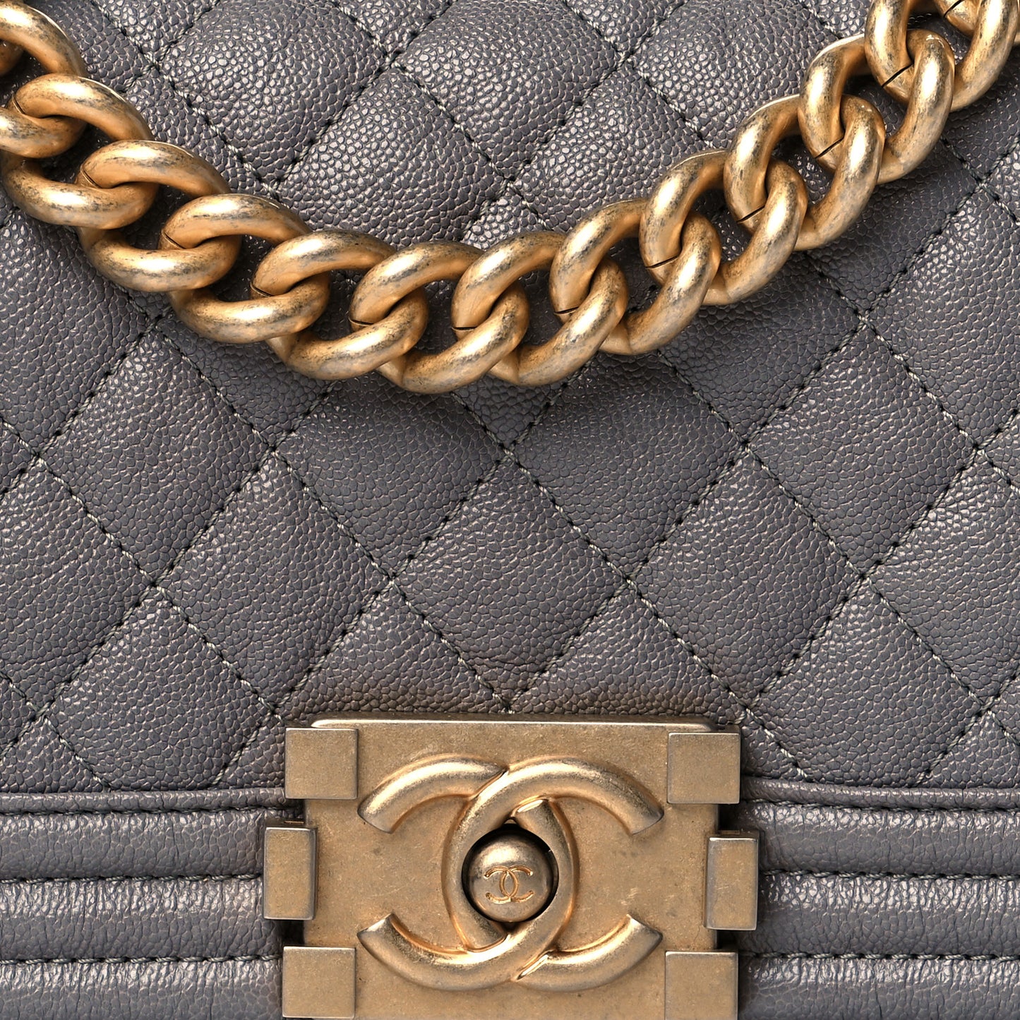 Iridescent Caviar Quilted Small Boy Flap Grey