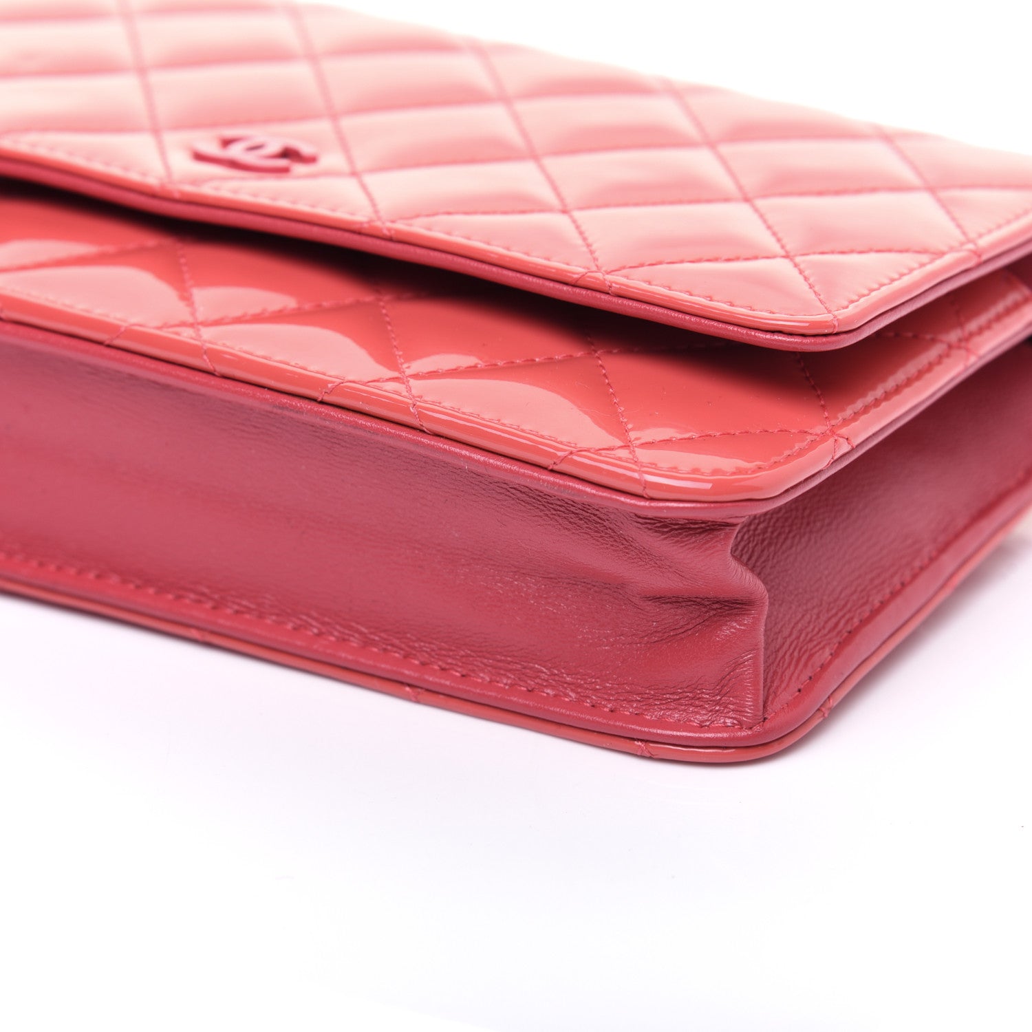 Chanel Patent Quilted Wallet On Chain WOC Coral 7 of 16