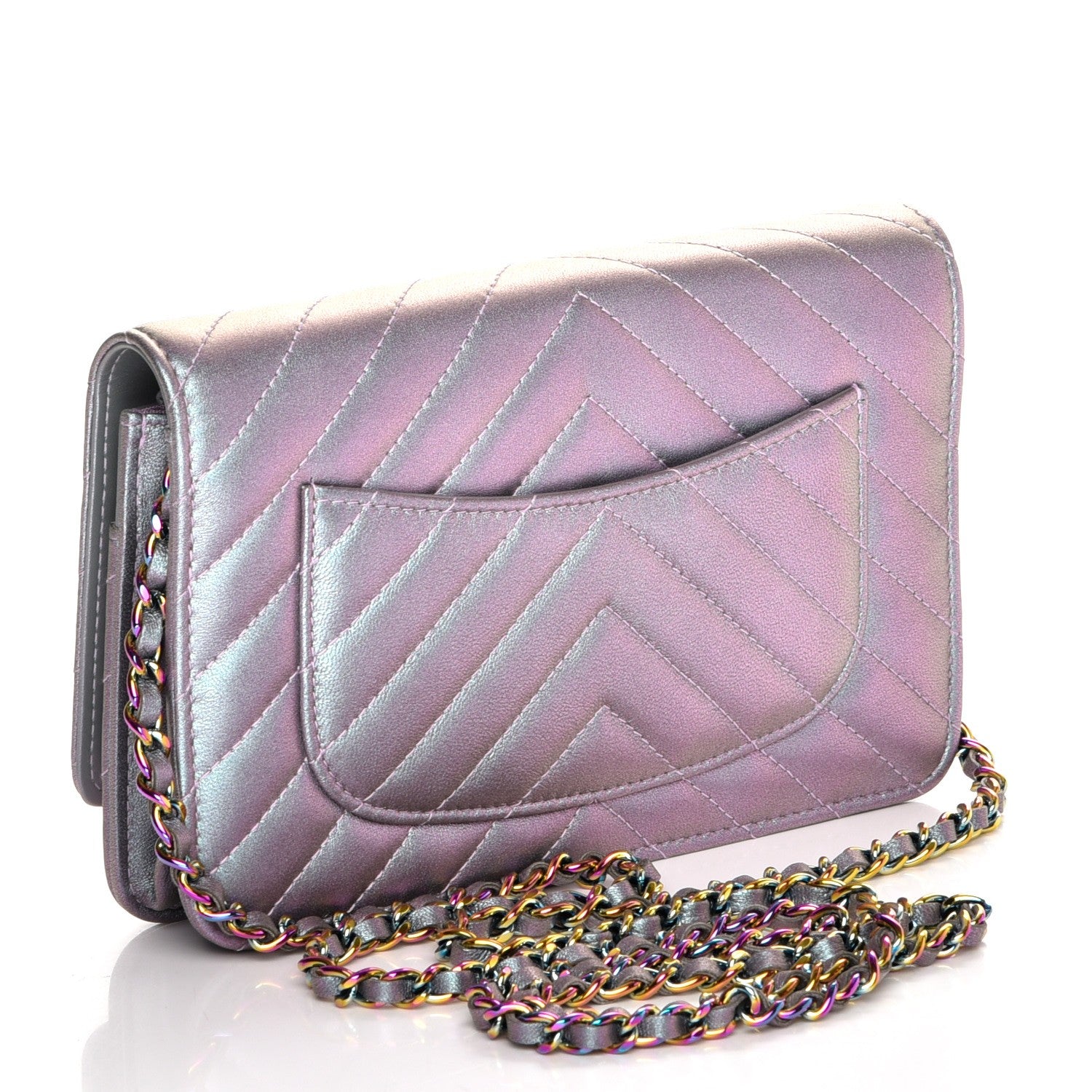 Chanel Iridescent Lambskin Chevron Quilted Reissue Wallet On Chain WOC Light Purple 3 of 9