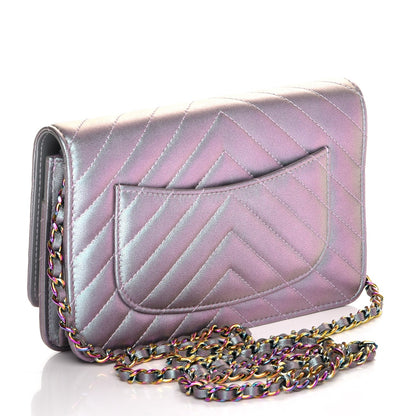Chanel Iridescent Lambskin Chevron Quilted Reissue Wallet On Chain WOC Light Purple 3 of 9