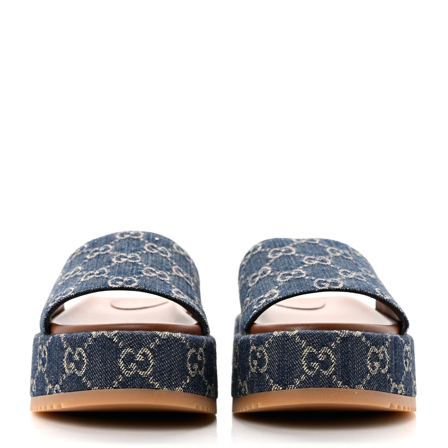 New Denim GG Monogram Angelina Platform 55mm Slide Sandals 38 Blue Tea