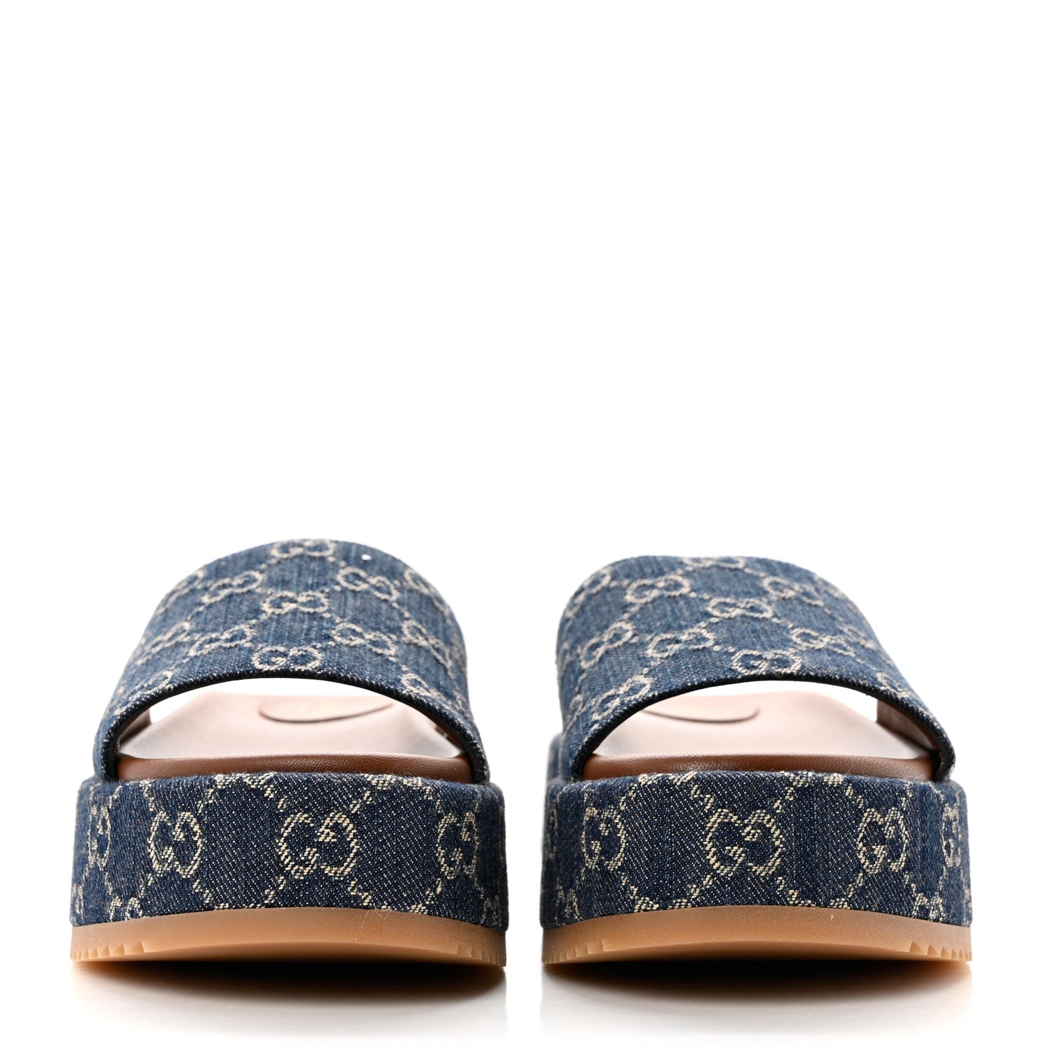 Gucci New Denim GG Monogram Angelina Platform 55mm Slide Sandals 38 Blue Tea 2 of 9