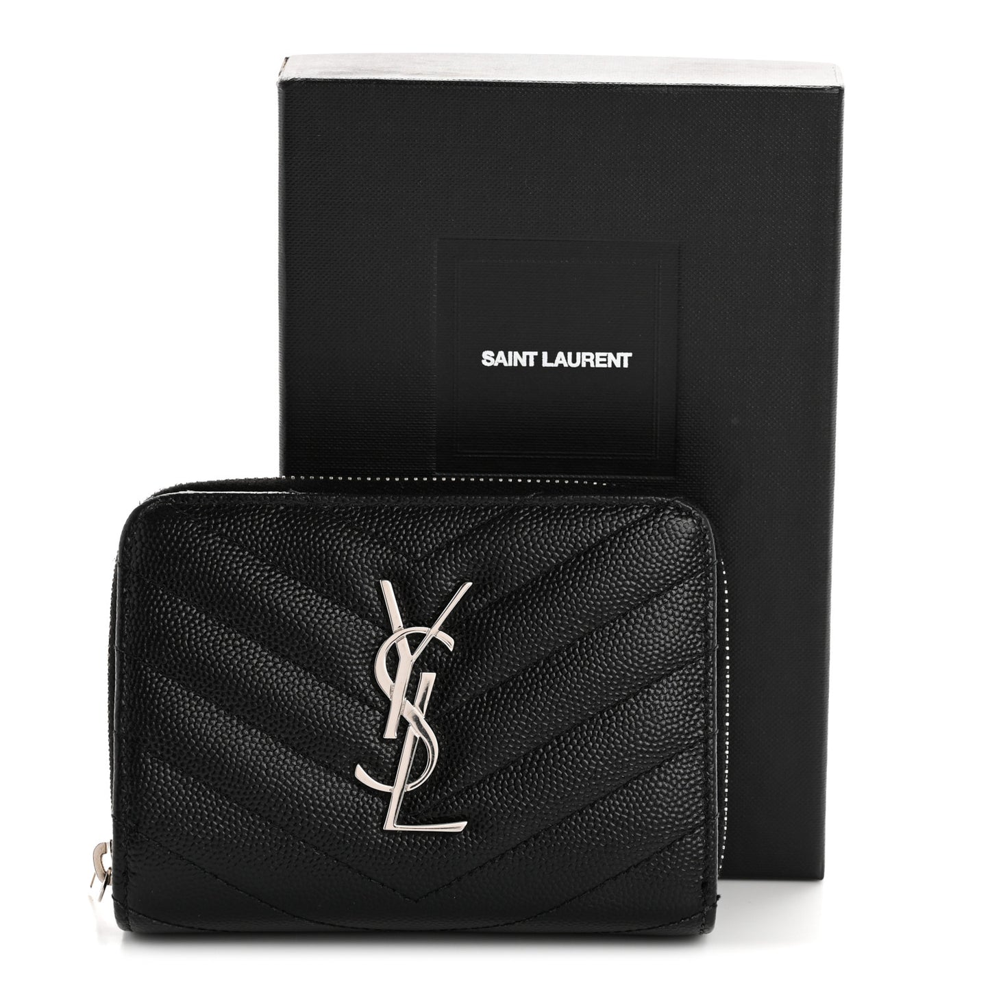 Grain De Poudre Matelasse Chevron Monogram Compact Zip Around Wallet Black