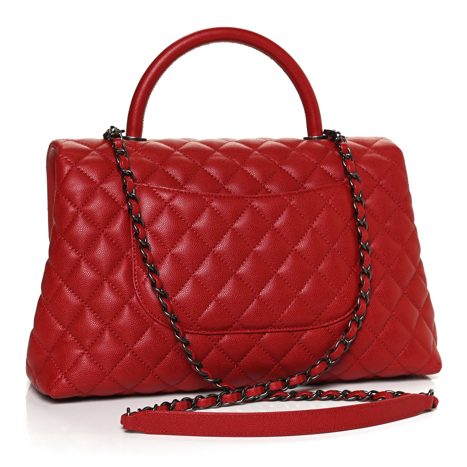 Chanel Caviar Quilted Medium Coco Handle Flap Red 3 of 10