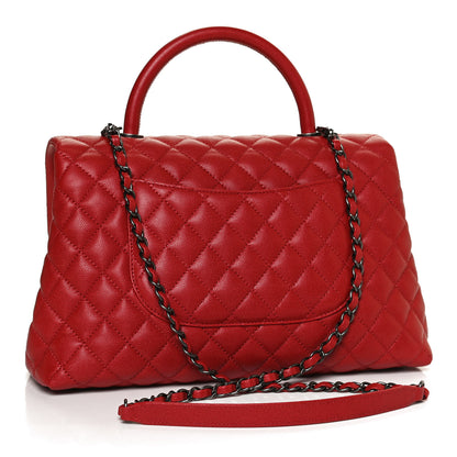 Chanel Caviar Quilted Medium Coco Handle Flap Red 3 of 10