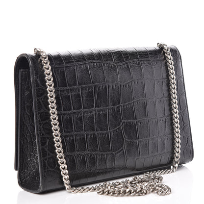 Saint Laurent Calfskin Crocodile Embossed Medium Classic Monogram Kate Tassel Satchel Black 3 of 11