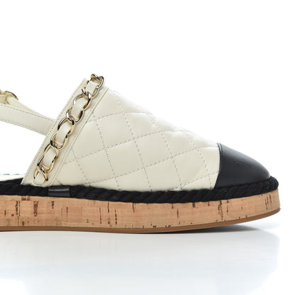Chanel Lambskin Calfskin Cap Toe Chain Mules Sandals 38 Ivory Black 17 of 25