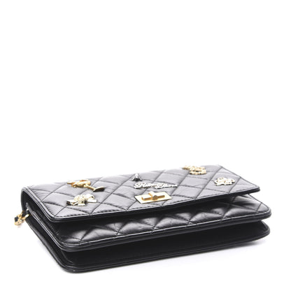 Chanel Aged Calfskin Quilted Lucky Charms 2.55 Reissue Wallet On Chain WOC Black 4 of 12