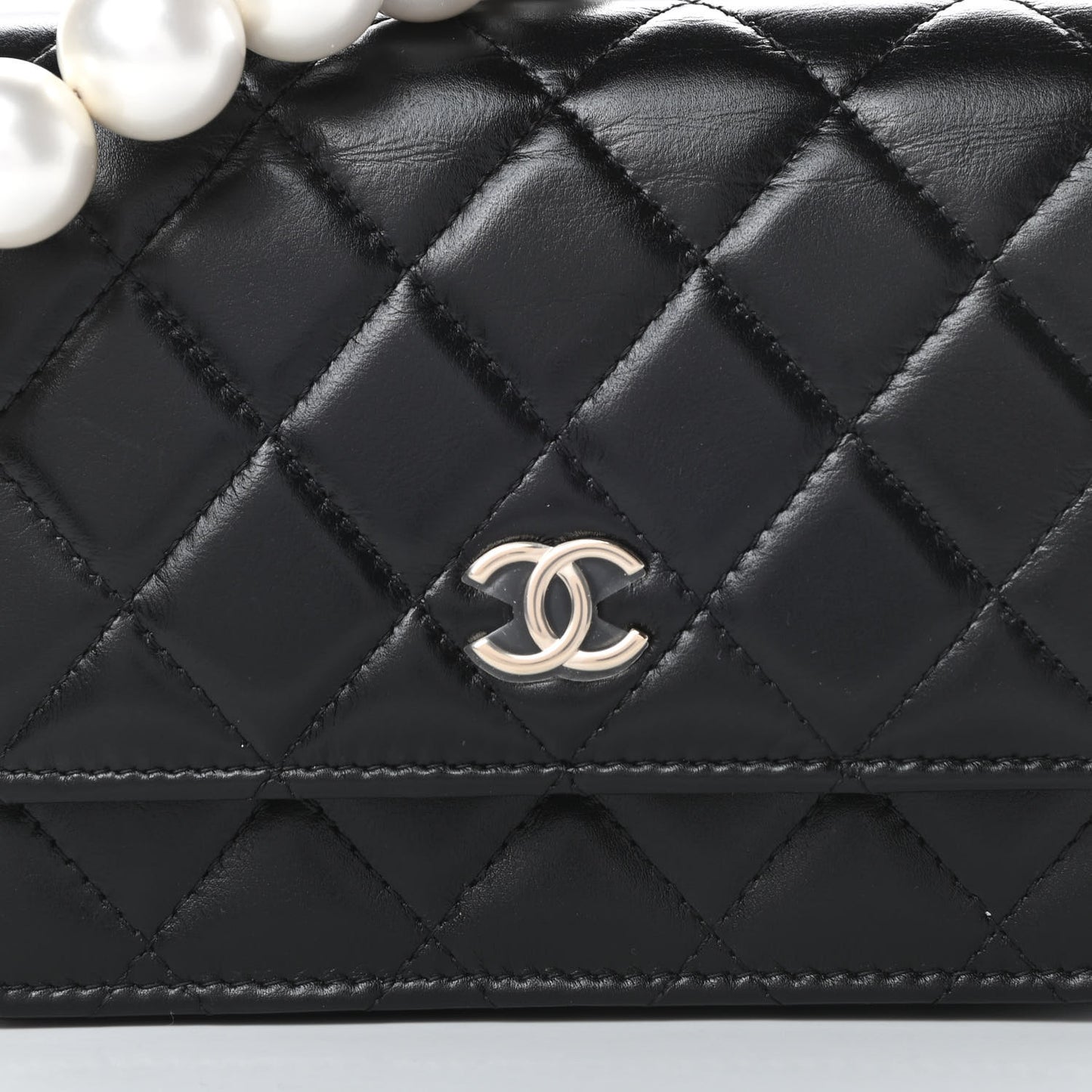 Calfskin Quilted Mini Maxi Pearls Wallet On Chain WOC Black