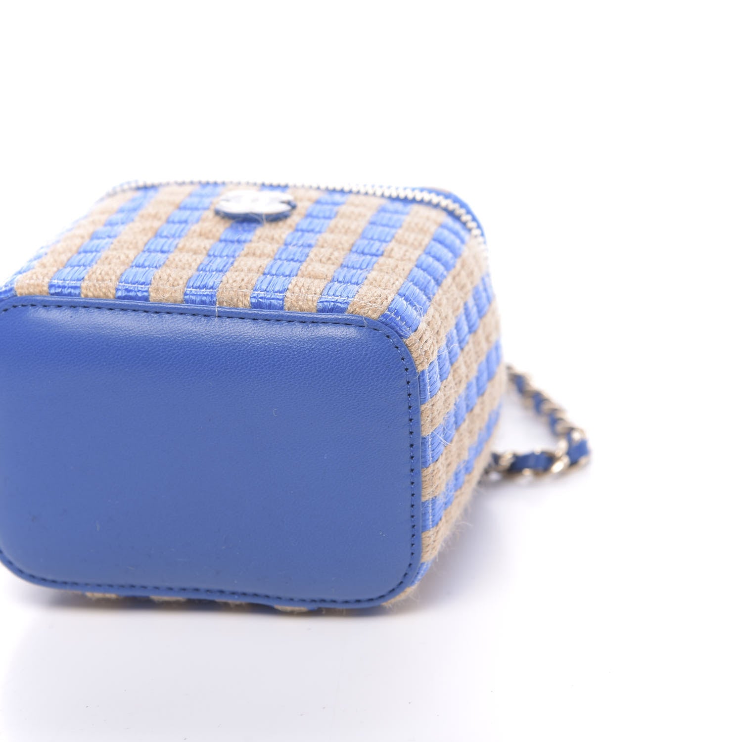 Chanel Raffia Jute Striped Mini Vanity Case With Chain Blue Beige 9 of 10