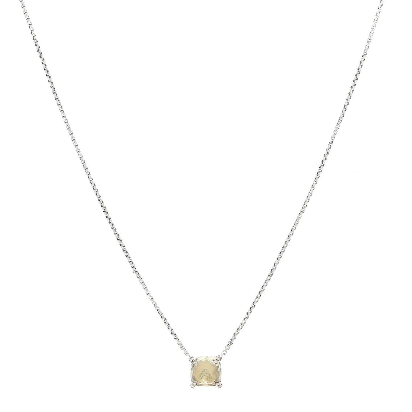 Sterling Silver Diamond Prasiolite 9mm Petite Chatelaine Pendant Necklace