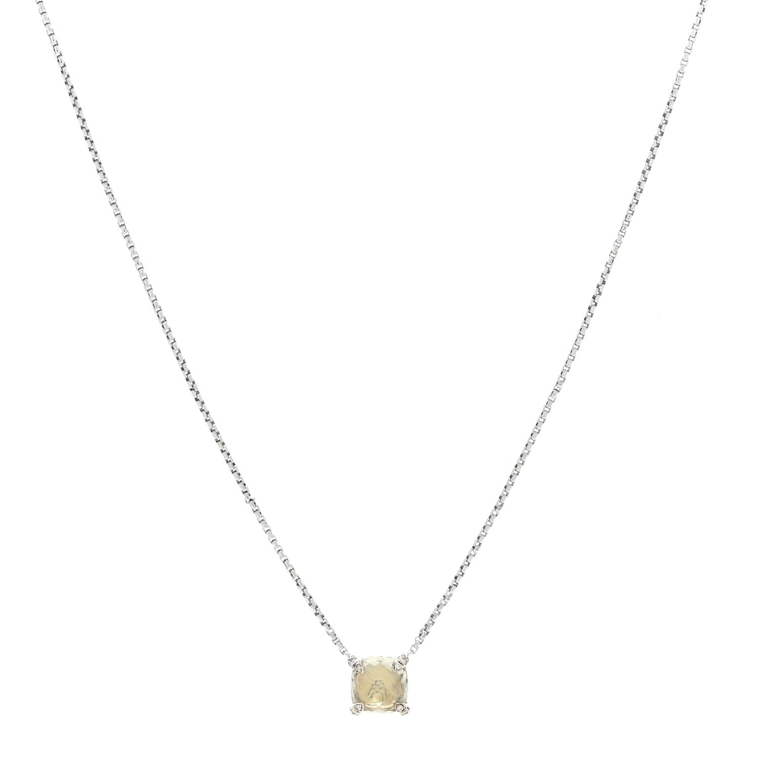 David Yurman Sterling Silver Diamond Prasiolite 9mm Petite Chatelaine Pendant Necklace 1 of 5