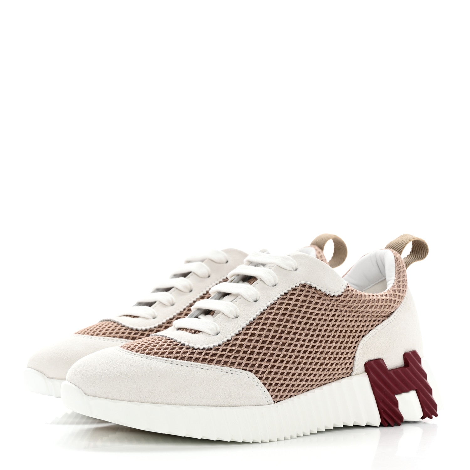 Hermes Air Mesh Suede Goatskin Bouncing Sneakers 35 Beige Argile White 3 of 9