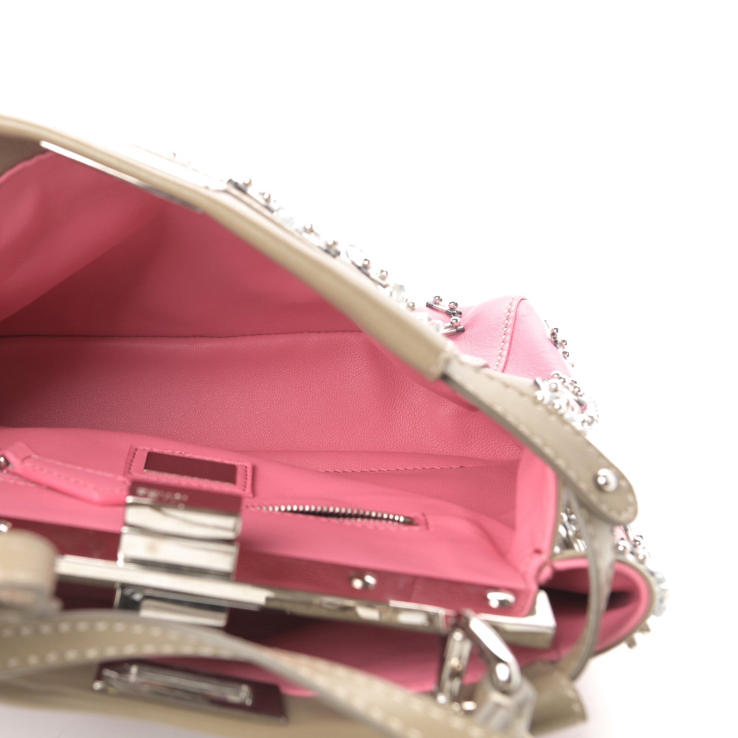 Fendi Nappa Crystal Beaded Ombre Mini Peekaboo Iconic Satchel Pink Beige 7 of 14