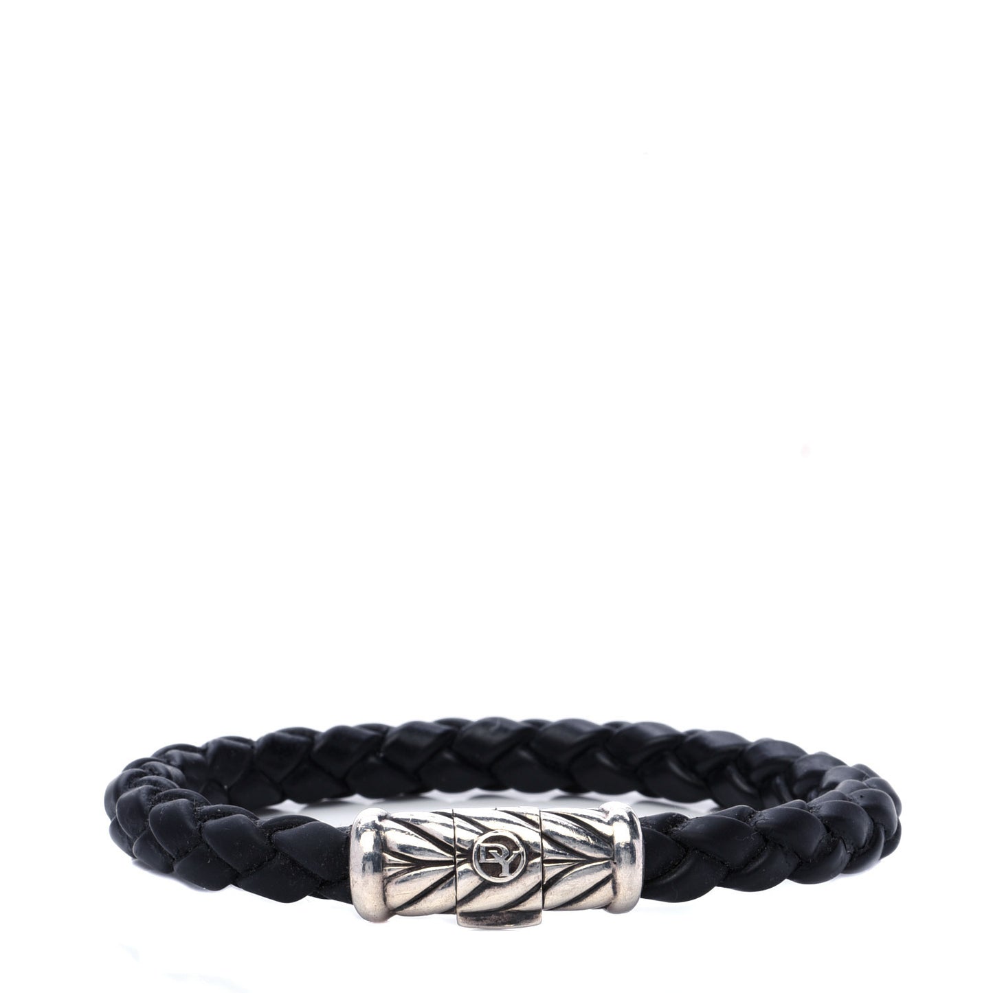 Sterling Silver Rubber 8mm Chevron Weave Bracelet Black