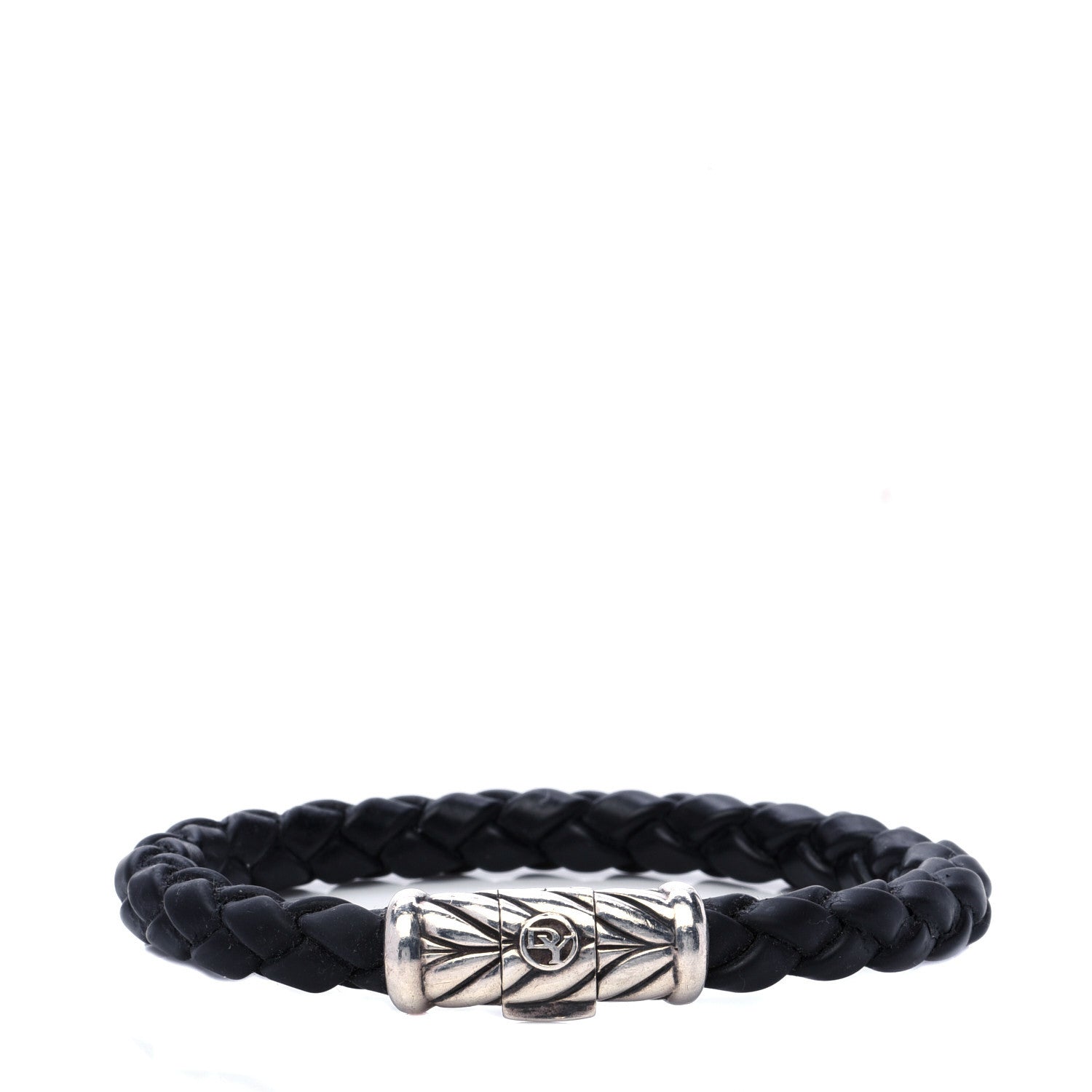 David Yurman Sterling Silver Rubber 8mm Chevron Weave Bracelet Black 1 of 5