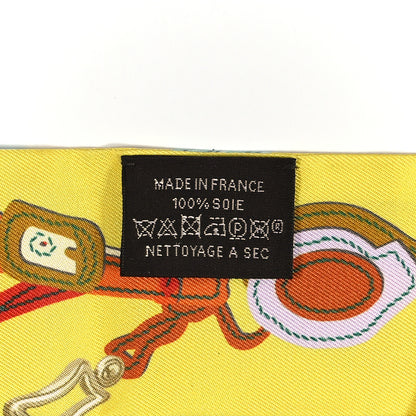 Hermes Silk Brides de Gala Applique Pique Twilly Jaune Vif Vert D'eau Bronze 3 of 4