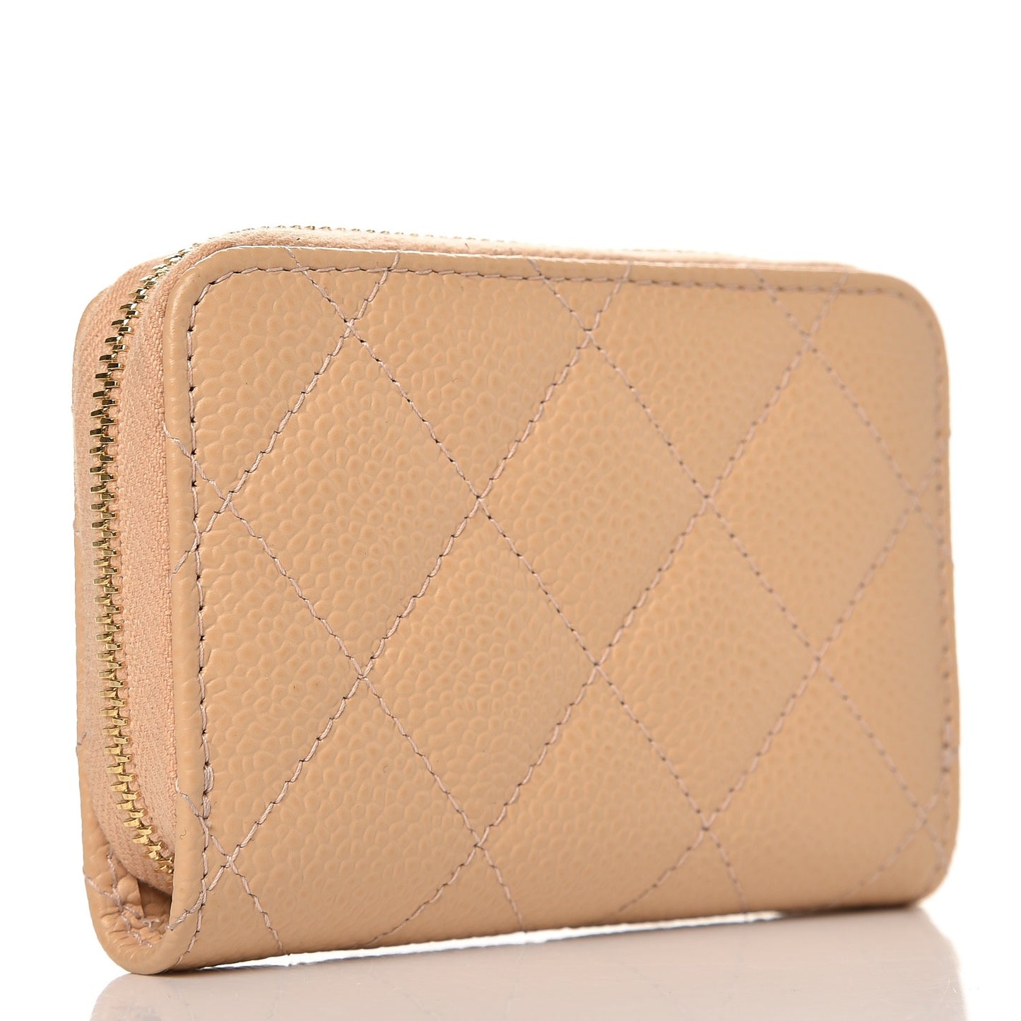 Caviar Quilted Zip Around Coin Purse Beige Clair