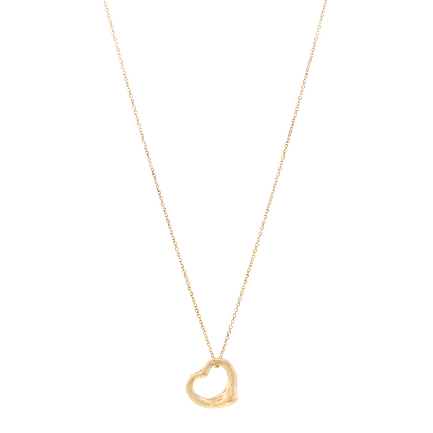 Tiffany 18K Yellow Gold 16mm Elsa Peretti Open Heart Pendant Necklace 1 of 6