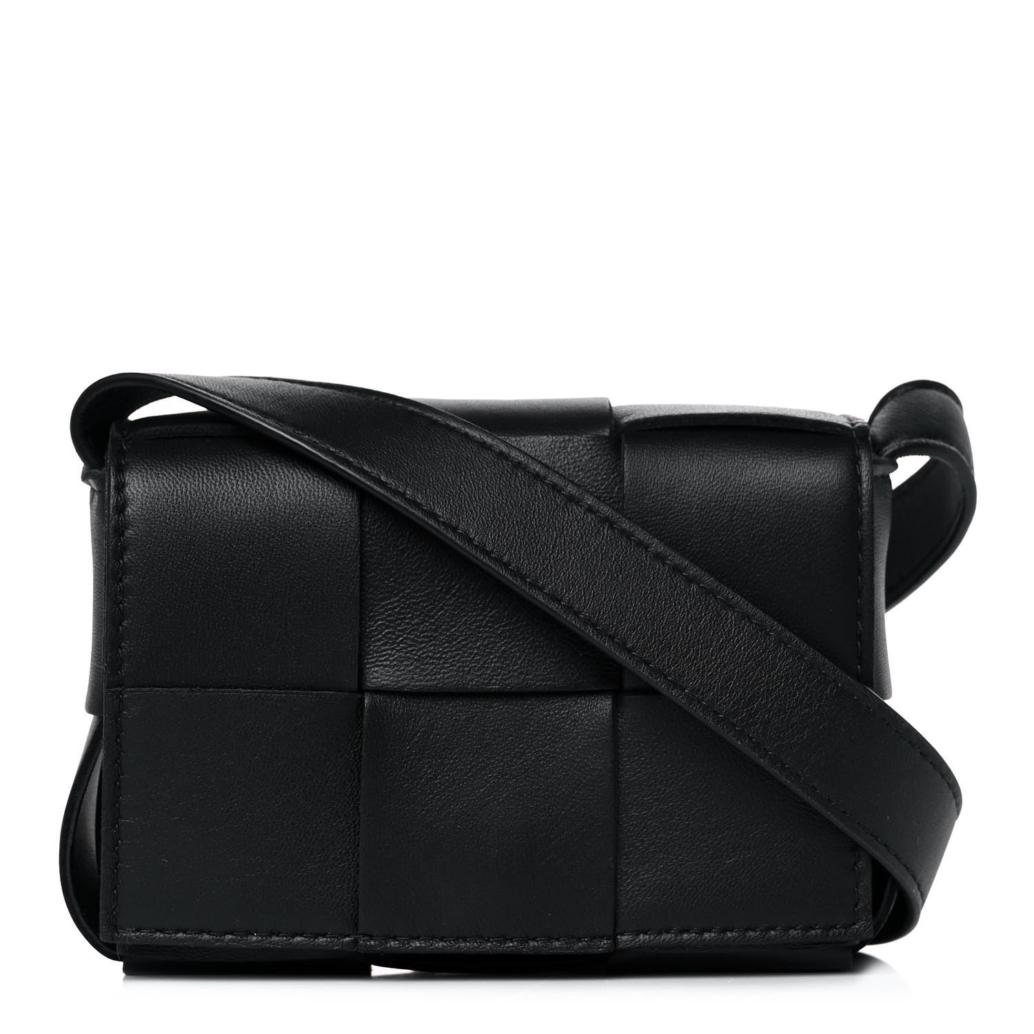 Bottega Veneta Lambskin Maxi Intrecciato Extra Mini Cassette Crossbody Bag Black 1 of 9