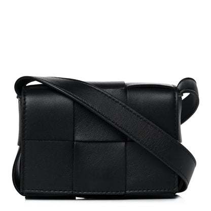 Bottega Veneta Lambskin Maxi Intrecciato Extra Mini Cassette Crossbody Bag Black 1 of 9