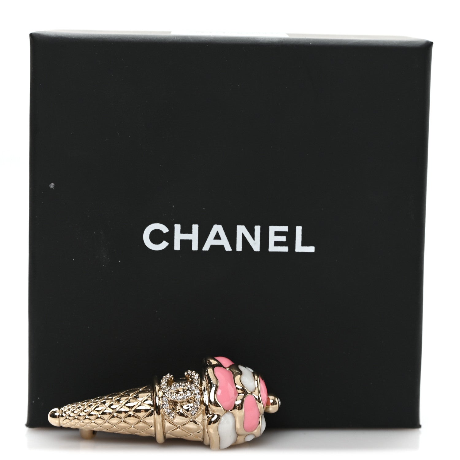Chanel Metal Resin Strass Ice Cream Brooch Gold Pink Pearly White 4 of 4