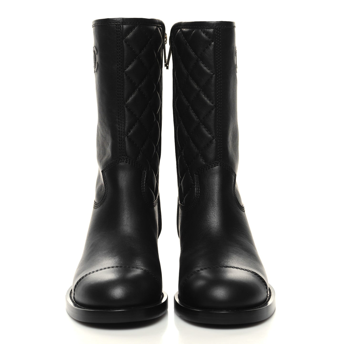 Calfskin Quilted CC Boots 38 Black